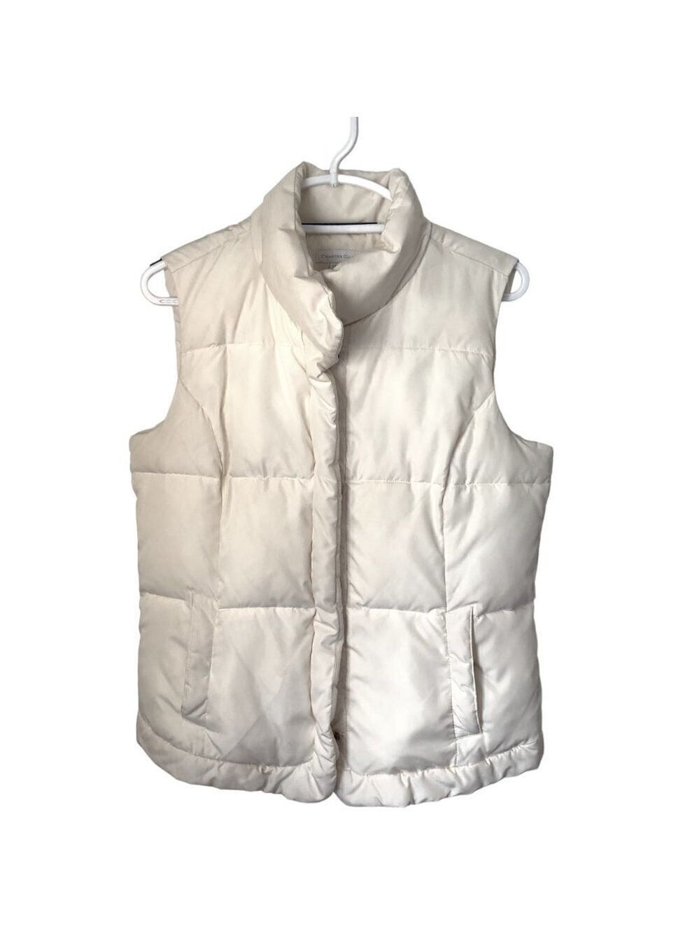 Charter Club Ivory Puffer Vest Fitted Elastic Back Waist Panel Women's Size L - Picture 1 of 10